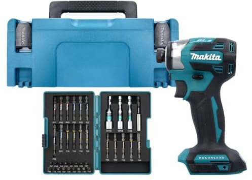 Makita DTD173ZJX2 18V Cordless Brushless Impact Driver with Makpac Case & 38 Pieces Impact Premier Torsion Bit Set