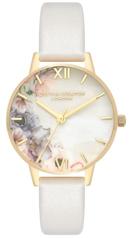Olivia Burton Analogue Quartz Watch for Women Watercolour Florals Collection with Blush Leather Strap - OB16PP45