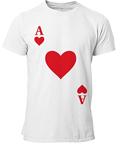 clothinx Herren T-Shirt Herz Ass Karneval, Fasching Spielkarten Kostüm Weiß Größe XL