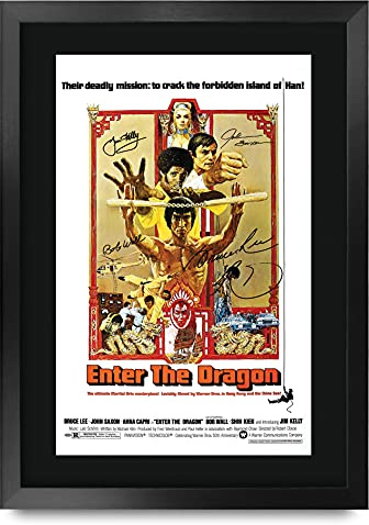HWC Trading Enter the Dragon Geschenke Geducktes Signiertes Autogramm Foto für Fans von Film Memorabilien - A3 Gerahmt