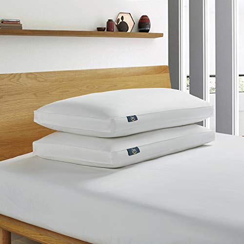 Serta 233 Thread Count White Goose Feather Down Fiber Pillows with Gusseted Supportive King Size Pillows Set of 2 Pack 100% Cotton Hotel Collection Bed Pillow for Side Sleeper