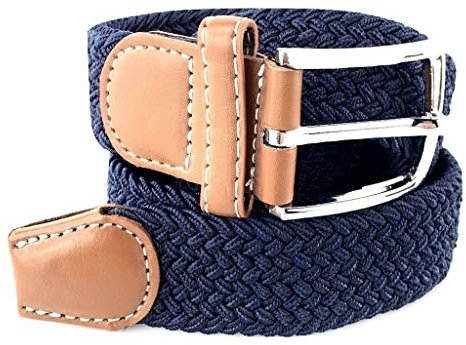 L & B Unisex Elastischer Stoffgürtel Geflochtener Stretchgürtel Dehnbarer Gürtel für Damen und Herren (Blau, 115 cm)