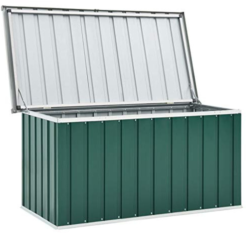 Festnight Gartenbox Wasserdicht Metall Auflagenbox Garten-Aufbewahrungsbox Große Kissen Werkzeugkasten Gartenbox Balkonschrank Gartentruhe Kissenbox Grün 129 x 67 x 65 cm