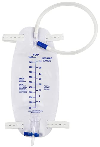 3 Pack Easy-Tap Catheter Leg Bag Urinary Drainage Bag, 1000ml, Anti-Reflux Valve, Cloth Straps, Easy Flip Drain ，18” Tubing