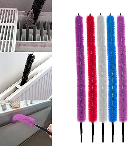 plastific 1 x Radiator Brush Cleaning Bristle Brush Long Handle Easy Reach Radiator Dust Duster Cleaner Radiator Brush With Bristles Better Cleaning Long Radiator Duster (1 x Random Color)