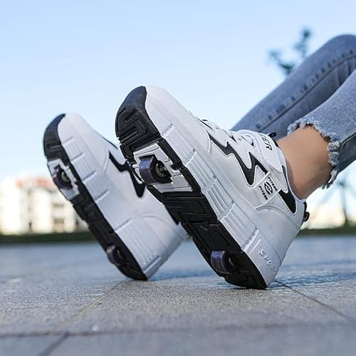 XRDSHY Chaussures À roulettes avec Roue Arrière Rétractable, Patins À roulettes 2 Roue, Chaussures De Sport De Skateboard pour Garçons Filles, Baskets D'extérieur Multifonctions,Black-42