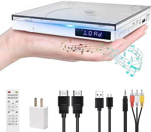 Lettore DVD Per Televisore, Lettore DVD Compatto HDMI con Tutte Le Regioni Libere, Lettore Cd Per TV con Porta USB, Riproduzione Di Memoria, Telecomando, Cavi HDMI, RCA e AUX Inclusi