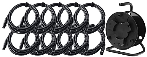 Pronomic Stage XFXM-5 Mikrofonkabel XLR 5m Schwarz 10x Set mit Kabeltrommel - Symmetrisches XLR-Kabel - 10 Kabel à 5m Länge mit Kabeltrommel - Schwarz