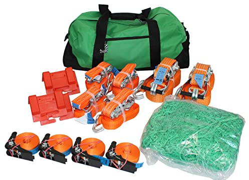 Ladungssicherung Set 16-teilig ideal für Handwerker Spanngurte Set Spanngurt 4t Kantenschutzwinkel Abdecknetz Umreifungsgurt (64)