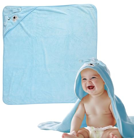 TranquilBeauty Baby Kapuzen Handtuch - Weiches 100% Polyester Baby Bademantel mit Kapuze und Hunde Design - Bath Towel Handtücher für Säuglinge und Kleinkinder, Hellblau