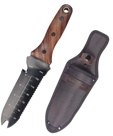 Hori Hori - Cuchillo de jardín con Vaina, Herramienta de deshierbe de Acero Inoxidable para jardinería, plantación y excavación | Mango de agarre ergonómico