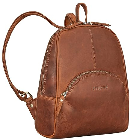 STILORD 'Margot' Daypack Damen Leder Klein Vintage Rucksack für Frauen Anti-Diebstahl Rucksackhandtasche für Städtetrips Tagesrucksack Echtleder, Farbe:cognac - braun