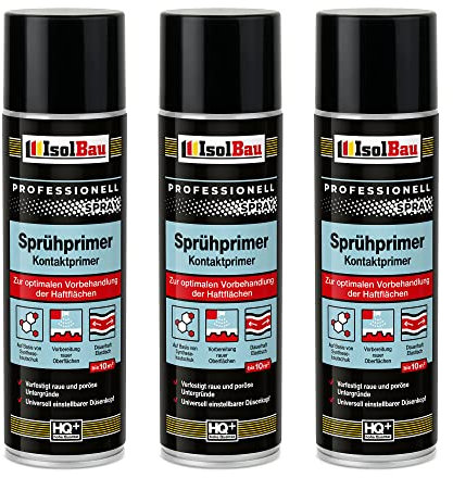 Isolbau Sprühprimer 3 x 500 ml - Kontakt-Primer zur Vorbehandlung der Haftflächen - Haftvermittler für Glas, Holz, Metall, Mauerwerk, PVC, Beton uvm