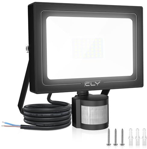 CLY Security Lights Outdoor Motion Sensor, 30W PIR Sensor Security Light 2820 Lumen IP66 Waterproof Motion Sensor Floodlight, 6500K Cold White LED Outdoor Light Mains Powered for Garden NO Earth Wire