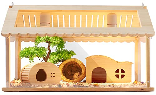 LURIVA 61.0 cm Transparenter Hamsterkäfig Kleintierkäfig Meerschweinchenkäfig Rattenkäfig Hamsterwohngehege Haustierhaus Holzrahmen Acrylplatten