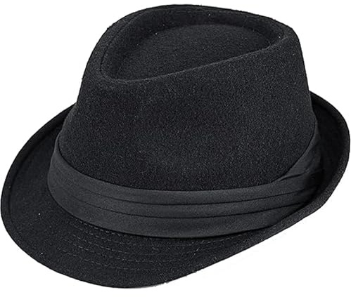 Herren-Fedora-Hut im Stil der 1920er-Jahre, Schwarz, Gangster-Trilby-Hut, Manhattan-Derby-Jazz-Kappe für Damen, Größe M, Faltenband, Schwarz, MEDIUM