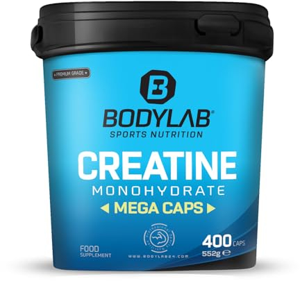 Bodylab24 Creatine Monohydrate Mega Caps 400 Kapseln, mit 3600mg Kreatinmonohydrat in jeder Tagesdosierung, reines Pulver, hochdosiertes Kreatin für mehr Energie und Kraft