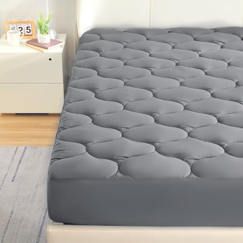 SLEEP ZONE Cooling Mattress Topper Queen, Extra Thick Mattress Pad Cover, Soft Fluffy Pillow Top Bed Mattress Topper, Easy Care, Washable (White Lattice, Queen)