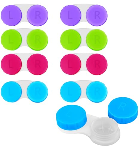 NVIYAM Paquet de 8 étuis à lentilles de Contact, Boîtes à lentilles de Contact Anti-Fuite, Coloré Étui de lentilles de Contact, Lentilles de Contact Stockage annuel pour la Maison et Les Voyages