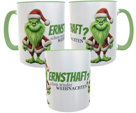 Kilala Weihnachtstasse mit Motiv Ernsthaft schon wieder, Kaffeebecher mit lustigem Spruch, Weihnachtsmuffel Kaffeetasse, Glühweinbecher als Wichtelgeschenk oder zu Weihnachten