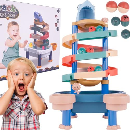 Malplay Kugelbahn Spielzeug | 4 Bälle | Wassertisch | Rutsche | drinnen und draußen | Murmelbahn | Kinder ab 3 Jahren