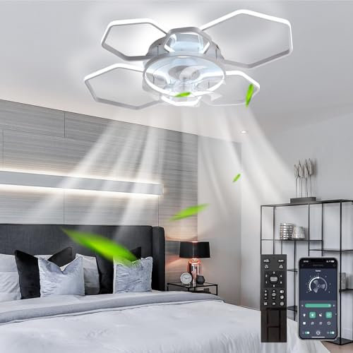 Grande Dimmerabile Ventilatore Da Soffitto Con Luce E Telecomando LED Silenzioso Soggiorno Lampadario Con Ventilatore Da Soffitto 6 Velocità Reversibile Lampadario Cameretta Con Ventilatore-White