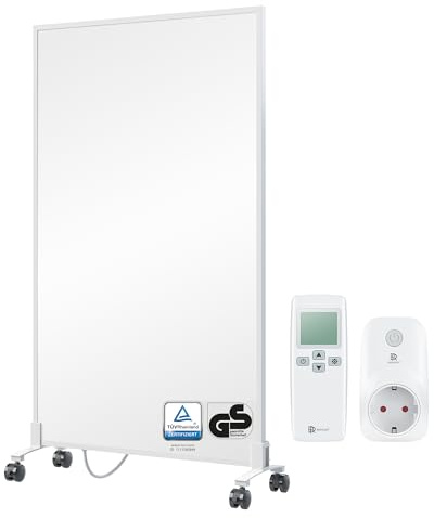 BR Bringer Infrarotheizung Standgerät - 800 Watt - Energiesparend - Mobile Elektroheizung mit Standfüßen auf Rollen, Smart Thermostat und Fernbedienung - TÜV & GS (weiß)