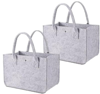 StarJoy 2Stück Filztasche Einkaufstasche, 30x20x18 cm Faltbar Filztaschen Shopper Schwarz, Filz Henkeltasche Tragetasche Shopping Bag zur Spielzeug, Einkaufen, Ausgehen, Aufbewahrung