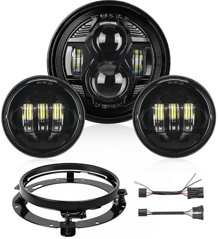 Nilight 7 Inch Motorcycle LED Headlight 4.5 Inch Fog Lights Auxiliary DOT Kit Compatible with Harley Davidson Electra Street Glide Fat Boy Road King Heritage Softail CVO, Black