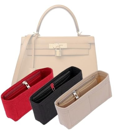 LinerLink Taschen-Organizer für Hermes Kelly 35 Handtasche (35 x 24 x 12 cm (L x H x T), handgefertigter Tascheneinsatz, 2 mm Filztascheneinsatz, Damen-Handtaschenformer (braun, Stil B: seitlicher