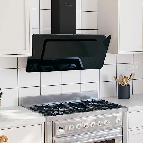 Rantry Meuble hotte murale 90 cm en aiaio inox et verre trempé noir, meubles pour maison intérieure extérieure salon chambre à coucher