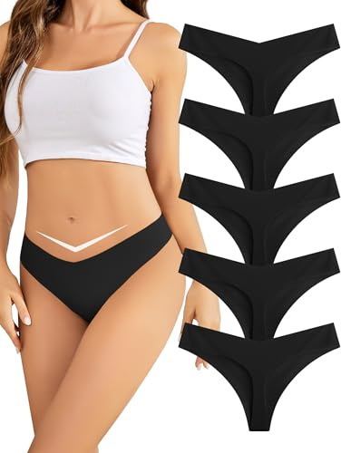 VOENXE Slip Perizoma Donna Senza Cuciture, Tanga A Vita Bassa Mutande Brasiliana,Invisibili Mutandine,Microfibra String Mutanda Biancheria Intimo,Seamless Women Thong Underwear Multipack,Pacco da 5