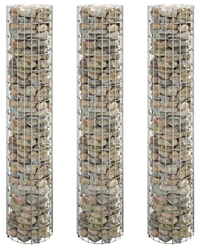 Rantry Casa Pflanzgefäße Gabionen rund 3 Stück aus verzinktem Stahl Ø 30 x 150 cm, Gabionen aus Metall für Steine, Gabionen für den Garten, Gartensteine