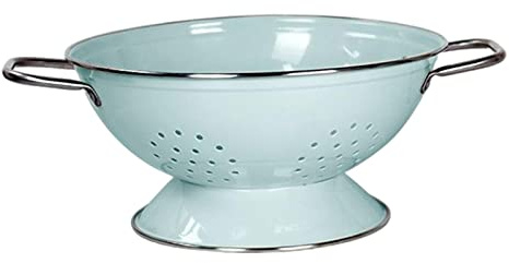 Duiaynke Emailliertes Sieb, Schüssel im Vintage-Stil, selbstentleerende Obstschalen, Metall-Geschirr-Set, Zuhause, Küche, Tisch, Tischdekoration (groß, grün)