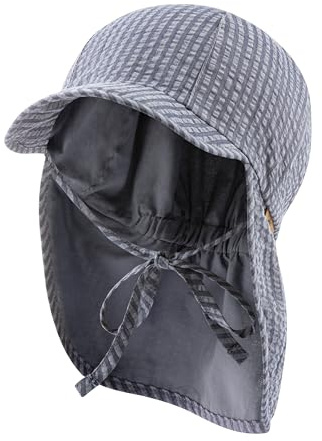 Sterntaler Schirmmütze Nacken Streifen - Jungen Mütze aus Seersucker gestreift - UV-Schutz 50+ Sommermütze mit Nackenschutz - Sonnenhut - Baby und Kinder Kopfbedeckung zum Binden - blau, Größe 51
