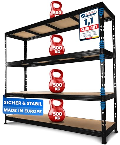 SCHWANFELD®190x200x60cm Schwerlastregal Lagerregal [2000KG] - Kellerregal Metallregal - Hochwertiges Werkstatt Regal Keller - Leichter Aufbau Steckregal - Regal Metall - Lastenregal Regalsystem