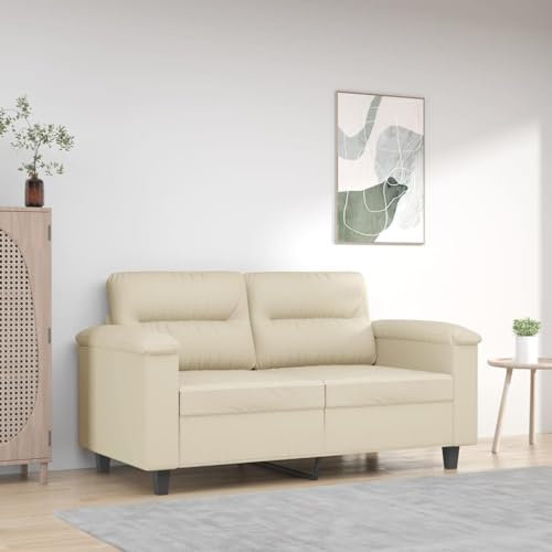Willood 2-Sitzer Sofa Loungesofa Couch mit Armlehnen Rückenkissen, Wohnzimmersofa Designsofa mit Metallgestell, Sitzmöbel Zweisitzer Creme 120 cm Kunstleder