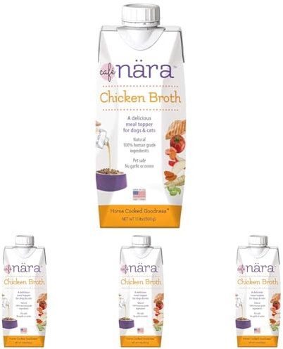 Cafe Nara - Chicken Broth - Meal Topper for Dogs & Cats - Supports Overall Pet Health - Pour-Over Broth for Wet/Dry Food - Human Grade Ingredients - Non-GMO - Made in USA - 17.6 oz,(Pack of 4)