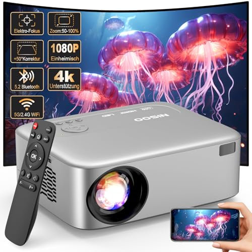 [Messa a fuoco elettrico] FresHDEW Proiettore WiFi 5G con proiettore Bluetooth Nativo 1080P, tecnologia LCD 26000L Home Cinema Outdoor Cinema Video Proiettore con Treppiede per iOS/Android/TV Stick