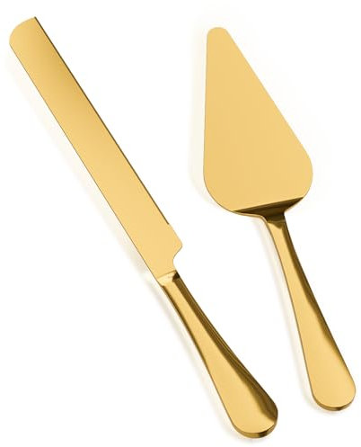 EUFTFIA Tortenschneide-Set für Hochzeit, elegantes Hochzeitstortenmesser und Tortenheber Set in Extra Groß, Premium Verdickter Edelstahl Kuchenschneider für Geburtstag, Jahrestag usw. Gold