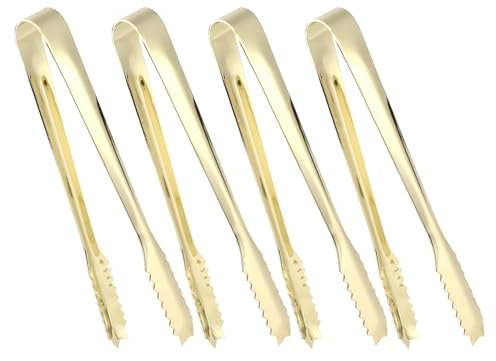 4 Pack Ice Tongs, 7 Inch Stainless Steel Gold Sugar Bread Tong Mini Kitchen Sweet Tongs Small Buffet Serving Tong for Kitchen Party Bar Bucket