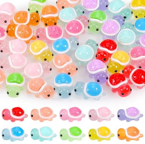 Hejo Mini-Schildkröten-Figuren, leuchtende Miniatur-Schildkröte, Kunstharz, Schildkröte, Meeresschildkröten, Schreibtisch-Ornament, mehrfarbig, kleine Harz-Tierfiguren für Zuhause, Garten, Party