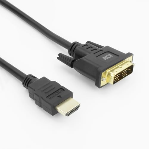 ACT HDMI till DVI-kabel 4 m, 4K@60 Hz, dubbelriktad HDMI DVI-adapter (DVI-D 18+1 stift) hane till guldpläterad kontakt, för anslutning av en DVI-bildskärm – AK3737