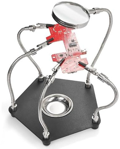 Third Hand Soldering Tool - Magnetic Helping Hands Soldering Station 3X Magnifying Glass Dimmable LED, Flexible Helping Hands Soldering with 4 Flexible for Repair, Soldering