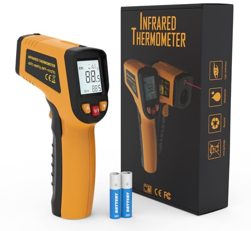 KNINE OUTDOORS Infrared Thermometer Laser Temperature Gun -50.0°C to 600.0°C Single Laser Targeting Distance to Point Ratio 12:1 for Cooking, Oven and Meat (Orange)