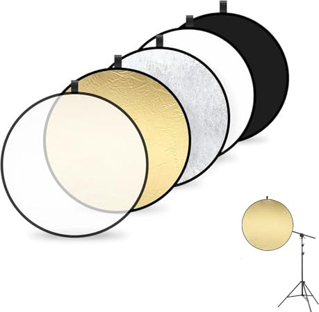 Reflektor Fotografie, 5 in 1 Rund Reflektoren, Faltreflektor mit Aufbewahrungstasche, Diffusor Fotografie 60 cm, Licht Reflektor, Fotografie Zubehör, für Portrait, Foto, Selfie, Hochzeitsfotografie