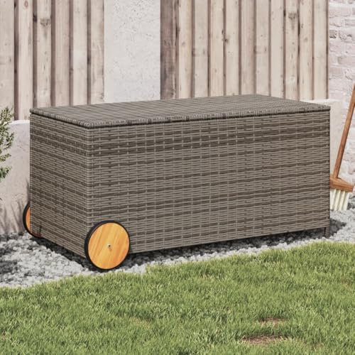 Xichuzi Gartentruhe mit Rollen Grau 190L Poly Rattan, Gartenschrank, Gartenbox, Paketbox, Auflagenbox, Balkonschrank, Gartenkiste, Aufbewahrungsbox Outdoor, Kissenbox - 365326