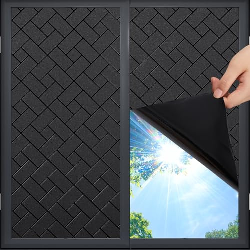 Coavas Opaque Window Film Privacy Glass Static Cling, Blackout 44.5x200cm | Geometric Light Blocking UV Protection Anti Glare Frosting Window Sticker, No Glue Rental Friendly Home Door Bedroom Office