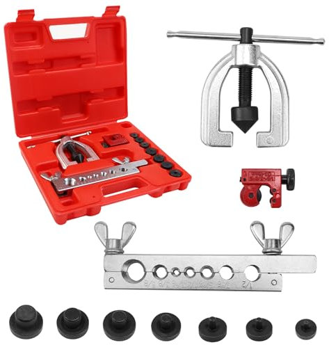 KXVXXV abocardador Aire Acondicionado abocardador Tubo Cobre con Cortador de tuberías, 3/16, 1/4, 5/16, 3/8, 7/16, 1/2, 5/8, para línea de Freno Doble y Sencilla