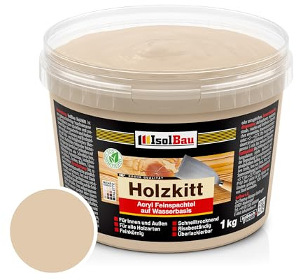 Isolbau - Holz-Spachtelmasse 1 kg - Holzspachtel Holzkitt Außen und Innen - Holz-Reparaturspachtel - Holzreparaturmasse - Holz-Fertigspachtel - Schnelltrocknend - Buche Dunkel (Nr. 7)
